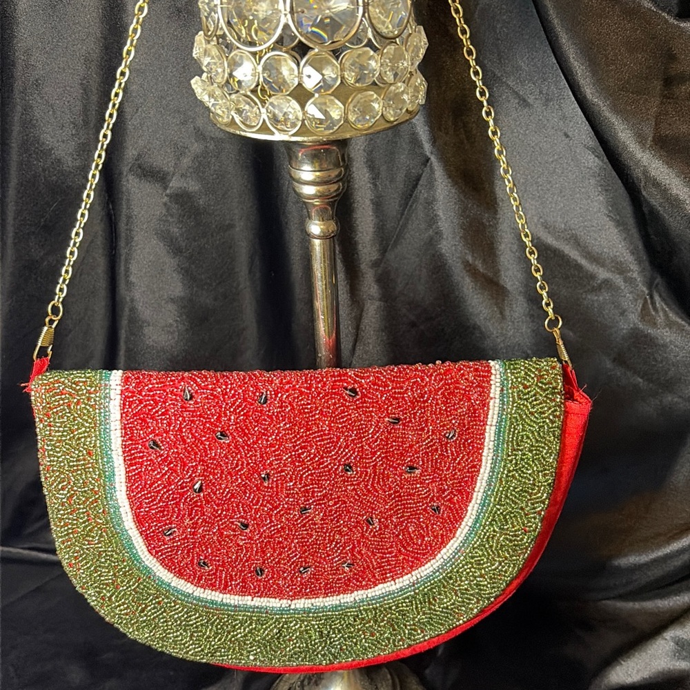Red and Green Beaded Watermelon Clutch